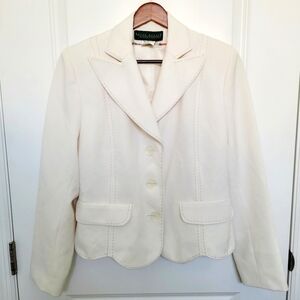 Harve Benard White Suit Jacket with Decorative Stitching Scalloped Bottom Size 8